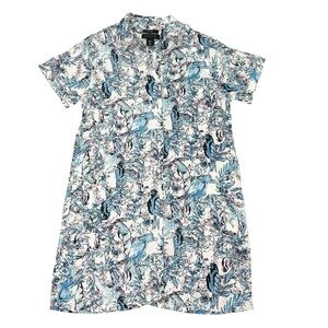 Tahari blue white 100% linen shirt dress size Medium
